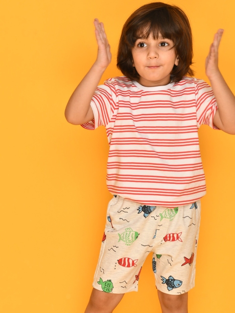 

Anthrilo Boys White & Red Printed Pure Cotton T-shirt with Shorts