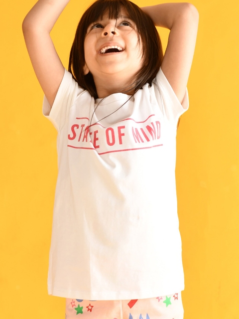 

Anthrilo Girls White & Pink Printed T-shirt with Leggings