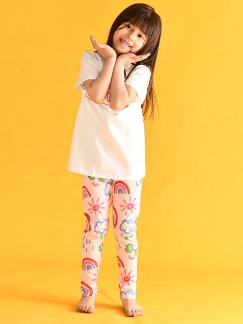 

Anthrilo Girls White & Pink Printed Night Suit