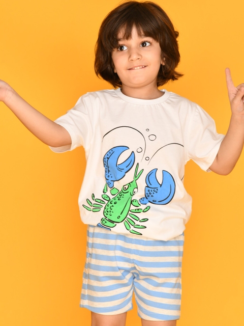 

Anthrilo Boys White & Blue Printed T-shirt with Shorts