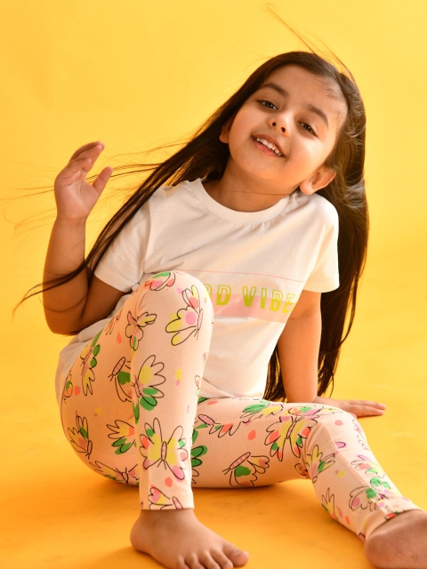 

Anthrilo Girls Pink & White Printed Cotton T-shirt with Leggings