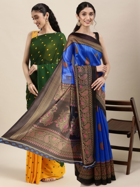 

KALINI Pack of 2 Printed Sarees, Green