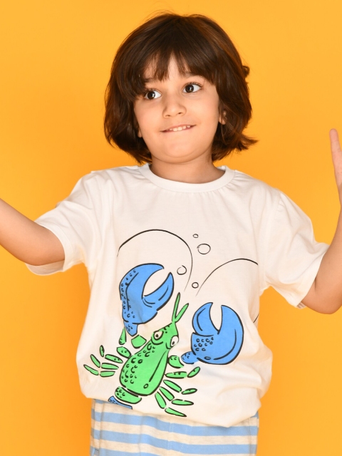 

Anthrilo Boys White & Blue Printed T-shirt with Shorts