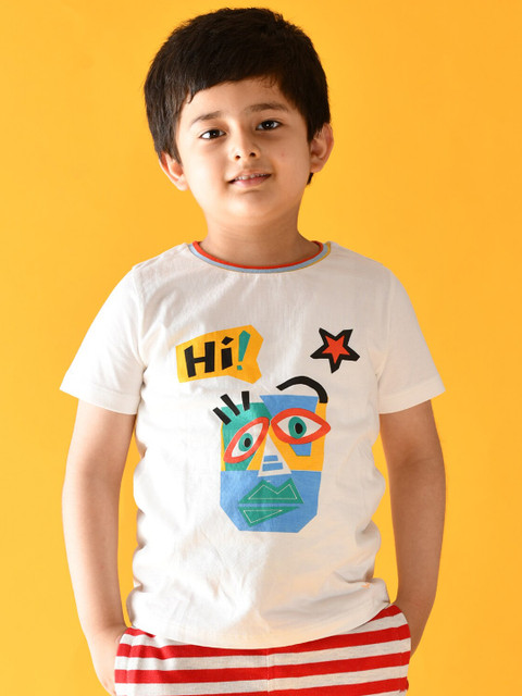 

Anthrilo Boys White & Red Printed Pure Cotton T-shirt with Shorts