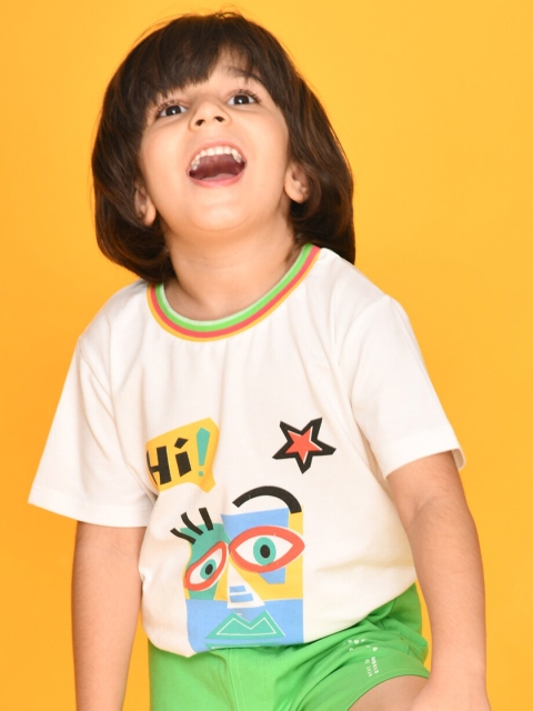 

Anthrilo Boys White & Green Printed T-shirt with Trousers