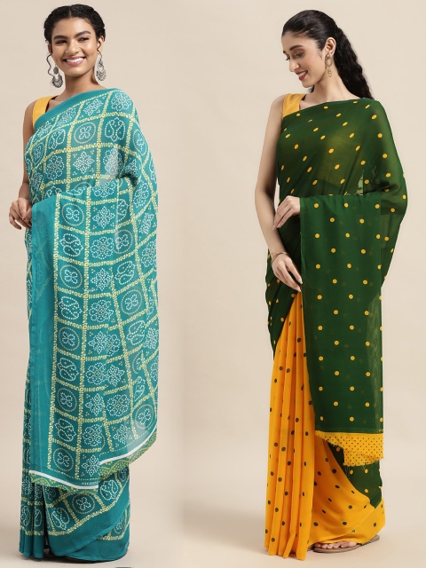 

KALINI Pack of 2 Printed Saree, Green