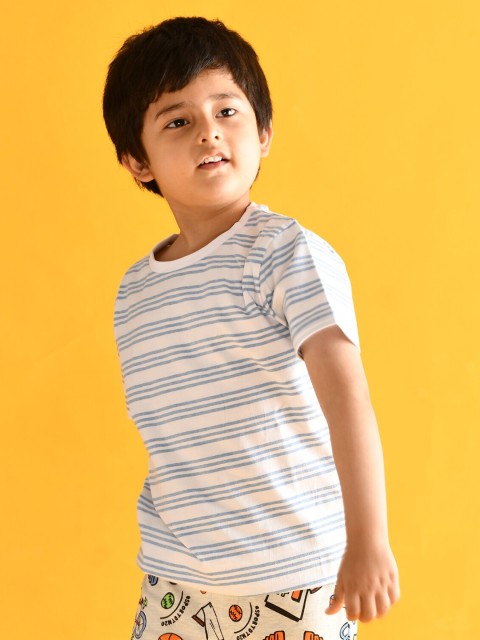 

Anthrilo Boys White & Grey Striped T-shirt with Shorts