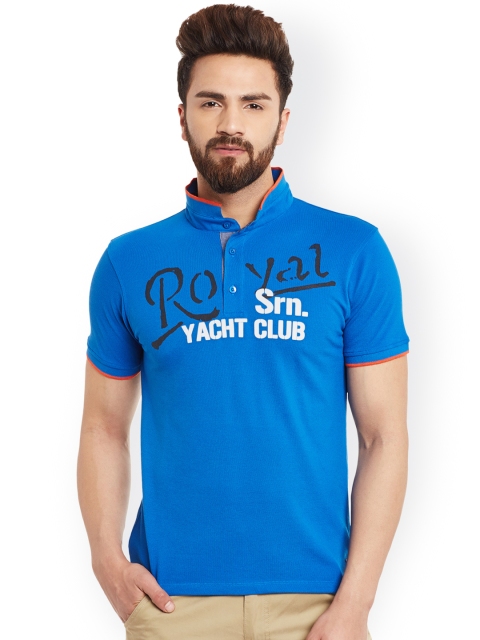 

Wear Your Mind Men Blue Printed Polo Collar T-Shirt