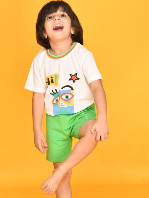 

Anthrilo Boys White & Green Printed T-shirt with Shorts