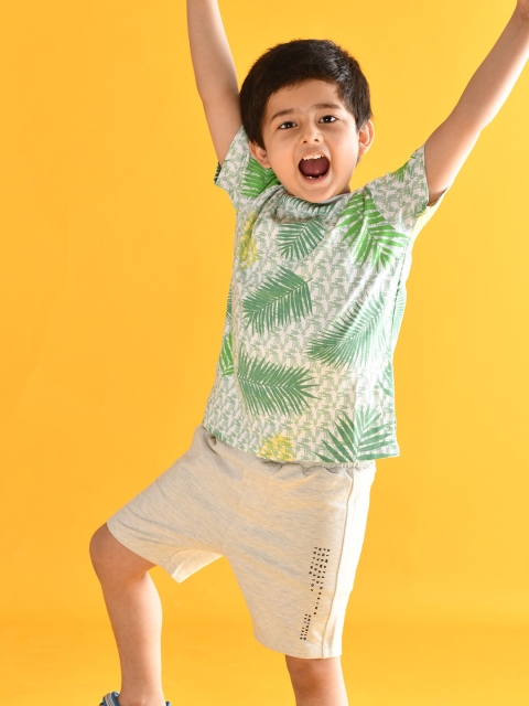 

Anthrilo Boys White & Green Printed Pure Cotton T-shirt with Shorts