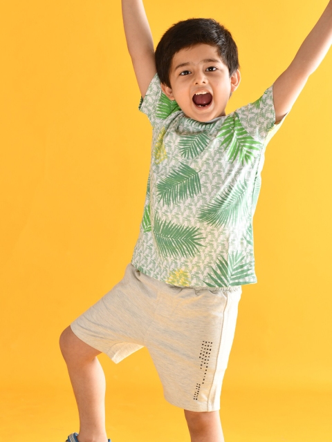 

Anthrilo Boys White & Green Printed Pure Cotton T-shirt with Shorts
