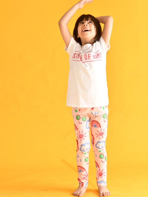 

Anthrilo Girls White & Pink Printed Pure Cotton Night suit