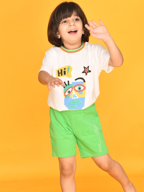 

Anthrilo Boys White & Green Printed Pure Cotton Night suit