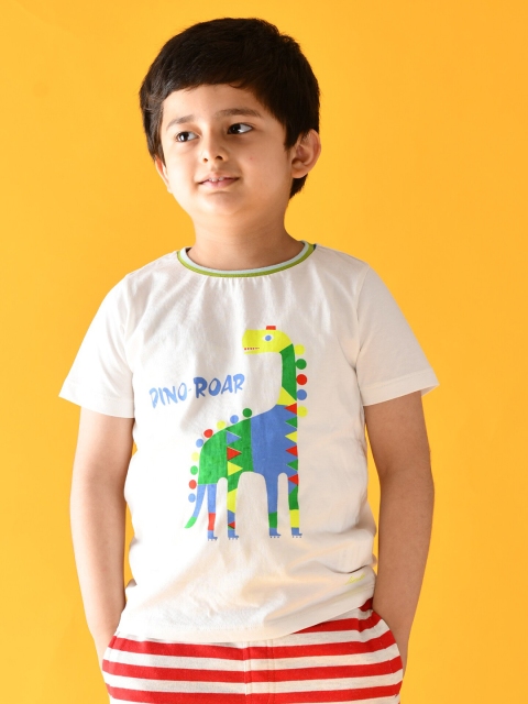 

Anthrilo Boys White & Red Dinosaur Printed T-shirt with Shorts