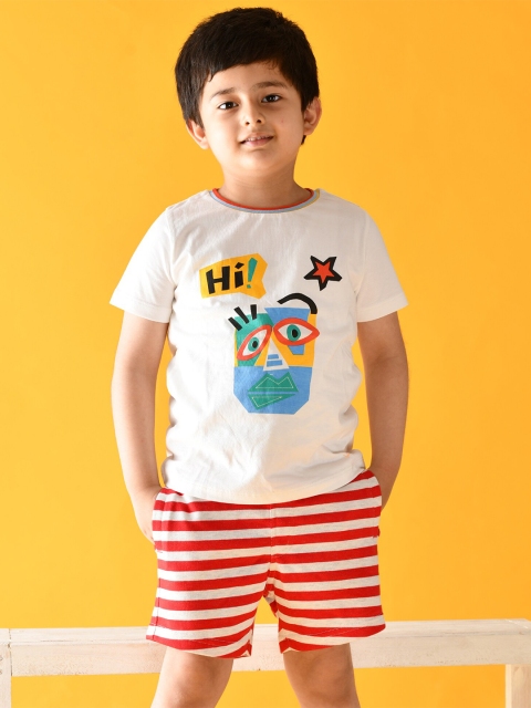 

Anthrilo Boys White & Red Printed Pure Cotton T-shirt with Shorts