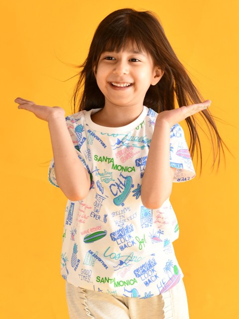 

Anthrilo Girls Blue & White Printed Cotton T-shirt with Shorts Clothing Set
