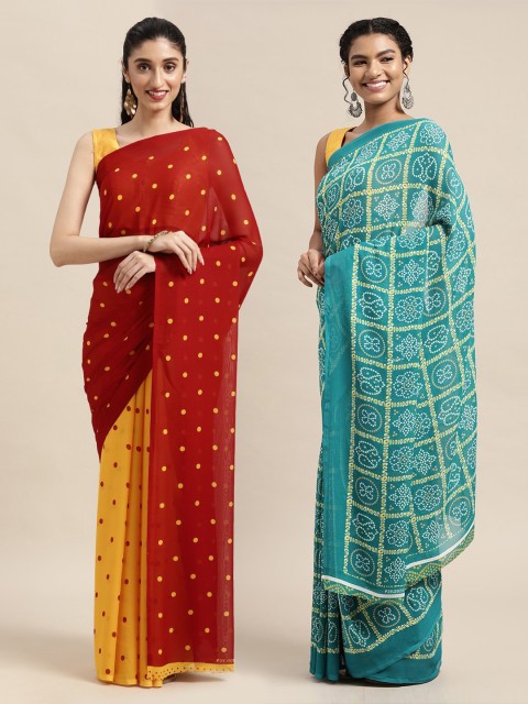 

KALINI Pack Of 2 Red & Yellow Printed Sarees