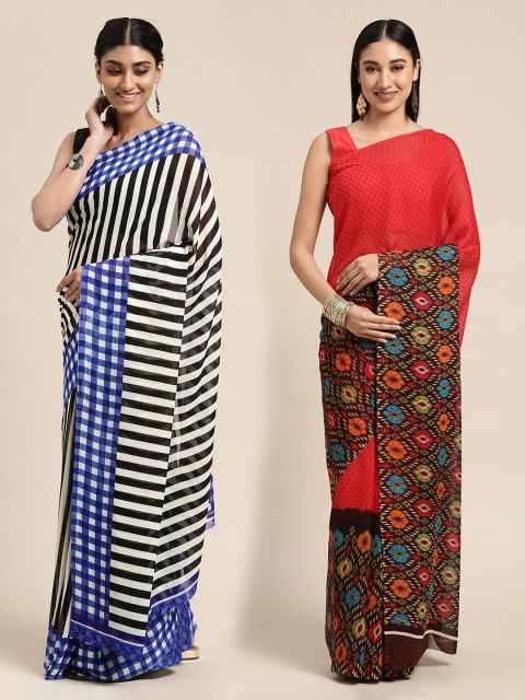 

KALINI Pack of 2 Printed Sarees, Red