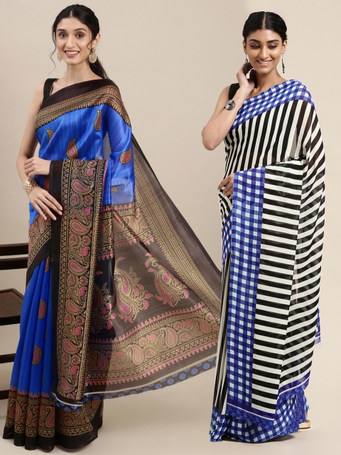 

KALINI Pack of 2 Printed Sarees, Blue