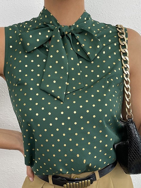

BoStreet Green Print Tie-Up Neck Top