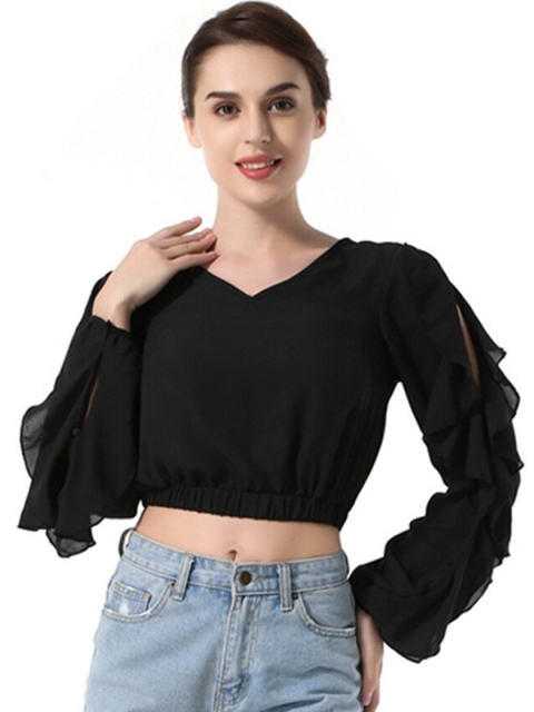 

BoStreet Black Blouson Crop Top