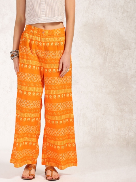 

Anouk Women Orange Printed Parallel Trousers