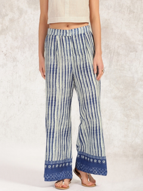 

Anouk Women Off-White & Navy Printed Parallel Trousers