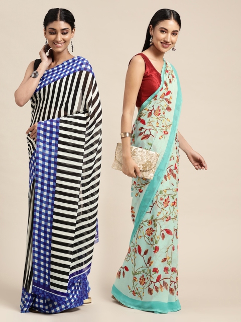 

KALINI Pack of 2 Blue & Green Saree