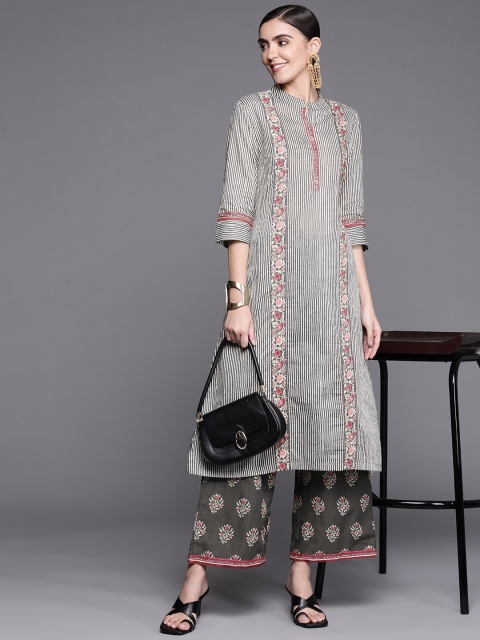 

Biba Women Grey Printed Pure Cotton Kurta with Palazzos