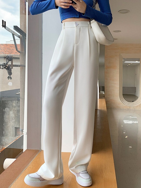 

La Aimee Women White Loose Fit High-Rise Trousers