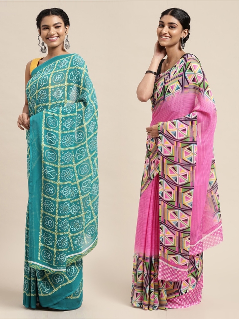 

KALINI Pack Of 2 Green & Yellow Bandhani Print Saree
