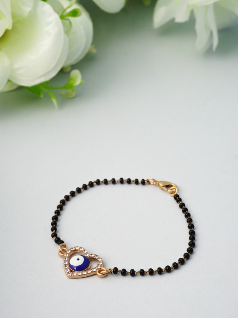 

Ferosh Women Black & Gold-Toned Heart Evil Eye Mangalsutra Bracelet