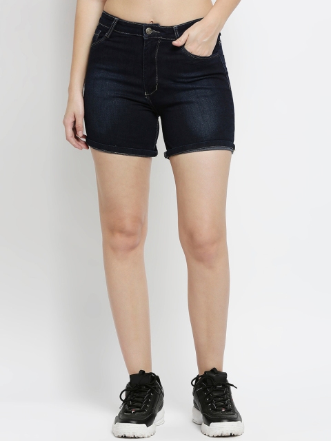 

fungus Women Blue Washed Slim Fit High-Rise Denim Shorts