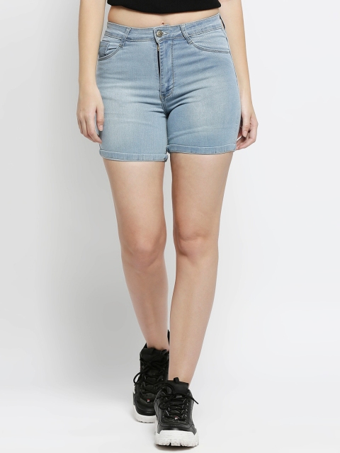 

fungus Women Blue Washed Slim Fit High-Rise Denim Shorts
