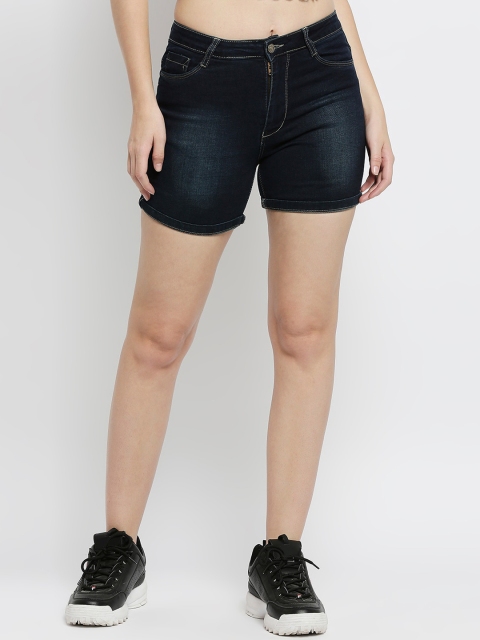 

fungus Women Blue Washed Slim Fit High-Rise Denim Shorts