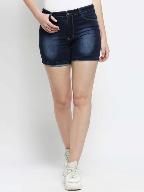 

fungus Women Blue Washed Slim Fit High-Rise Denim Shorts