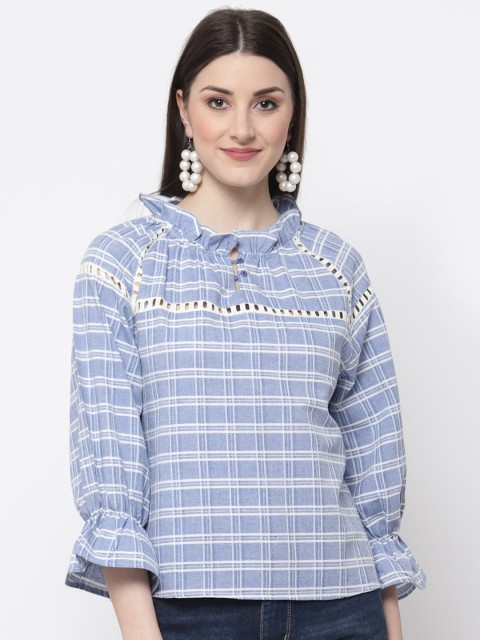

Mafadeny Blue Checked Top