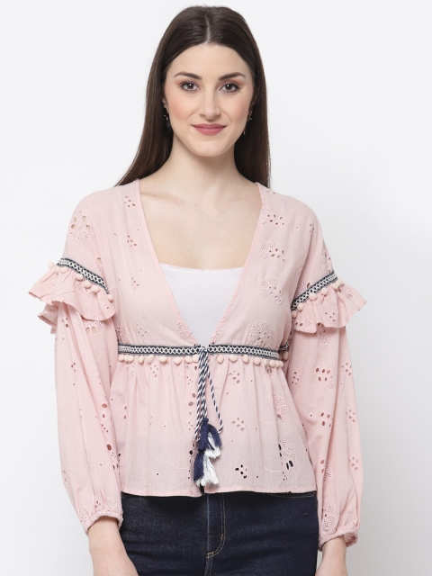 

Mafadeny Peach-Coloured Schiffli Cinched Waist Top