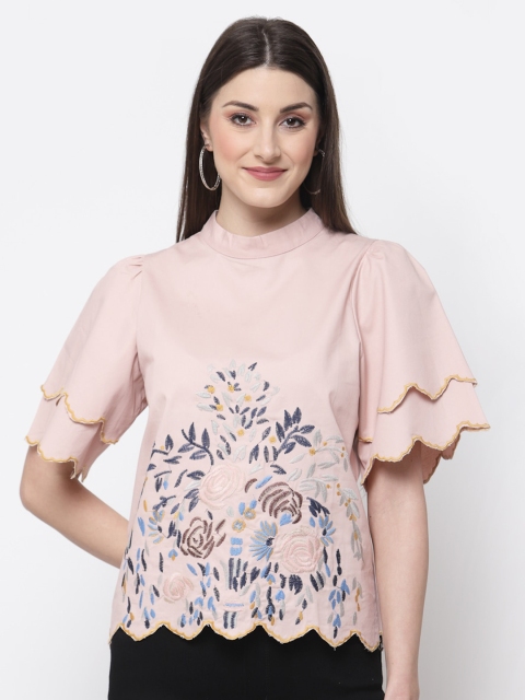 

Mafadeny Women Peach-Coloured Floral Printed Top