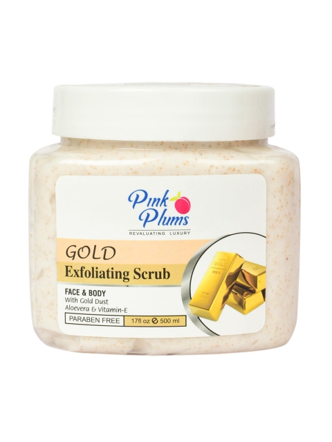 

Pink Plums Gold Paraben Free Face & Body Exfoliating Scrub 500 ml, Off white