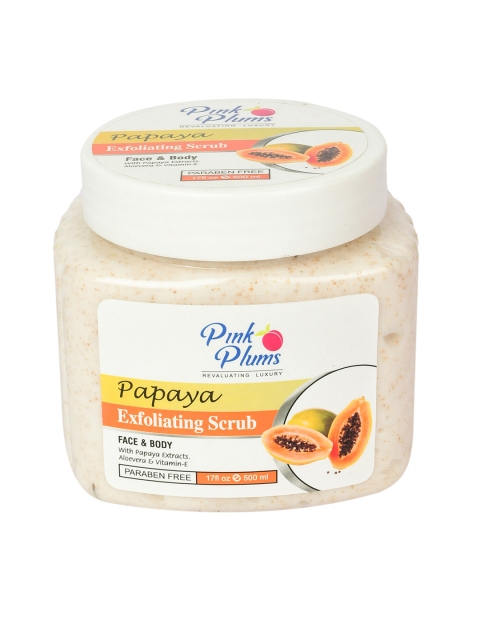 

Pink Plums Papaya Paraben Free Face & Body Exfoliating Scrub 500 ml, Off white