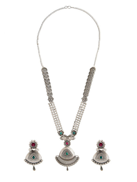 

Shining Jewel - By Shivansh Silver Plated Oxidised Studded Jewellery Set