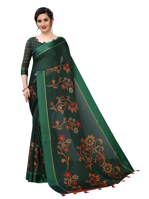 

PERFECTBLUE Green & Red Floral Saree