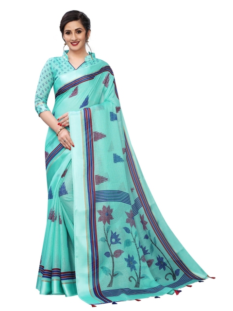 

PERFECTBLUE Blue & Purple Printed Zari Saree
