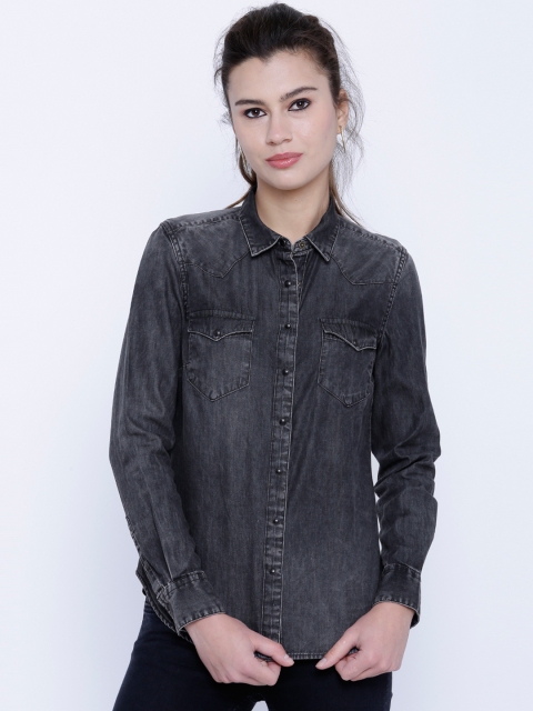 

Tokyo Talkies Women Charcoal Grey Classic Fit Faded Casual Shirt