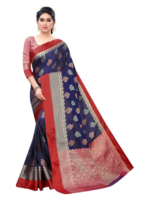 

PERFECTBLUE Blue & Red Ethnic Motifs Art Silk Saree