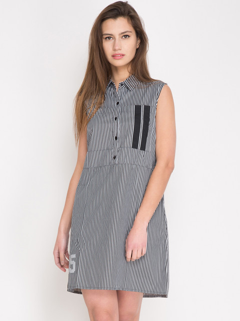 

Tokyo Talkies Women Black & White Striped Shirt Dress