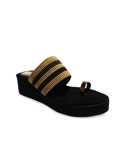 

WALK N STYLE COLLECTION Beige & Black Embellished Wedge Sandals