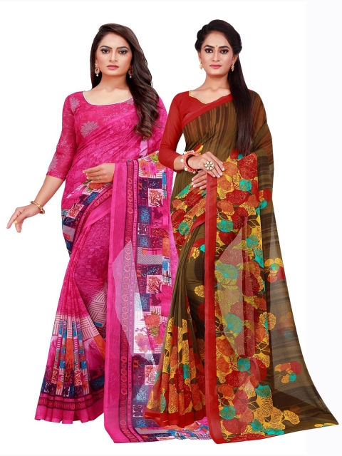 

Florence Pack of 2 Magenta & Brown Floral Pure Georgette Sarees