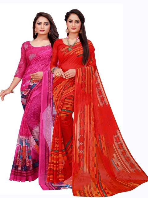 

Florence Pack Of 2 Magenta & Red Pure Georgette Saree